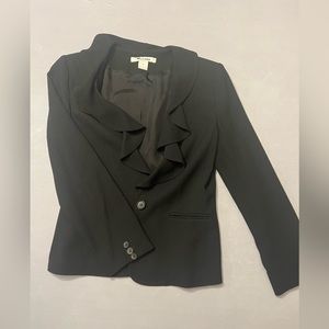 Nycard Collection. Black ruffle collar Blazer with pockets size 6. Gently used.